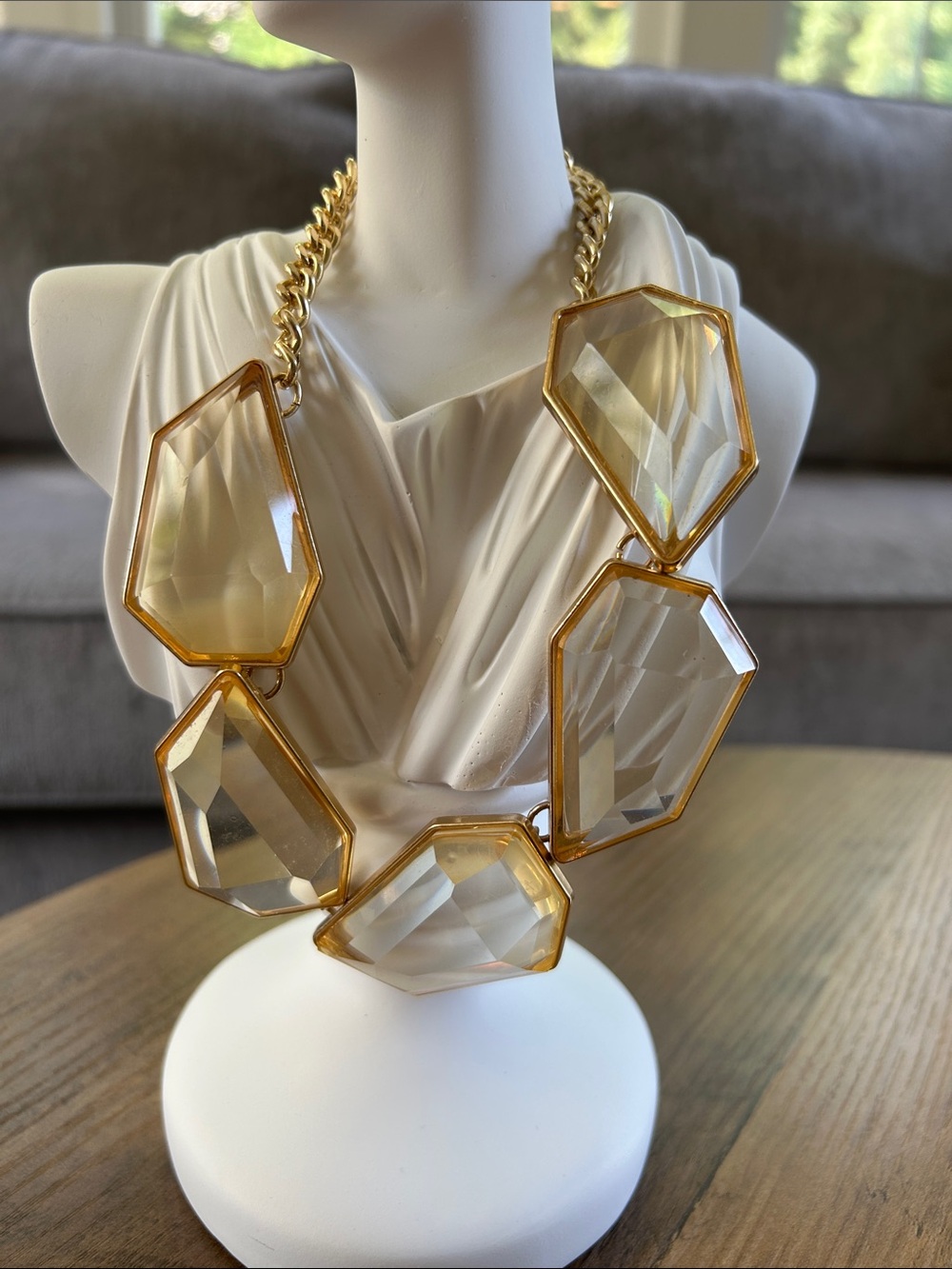 Gold-Tone Faceted Crystal Statement Necklace in Champagne